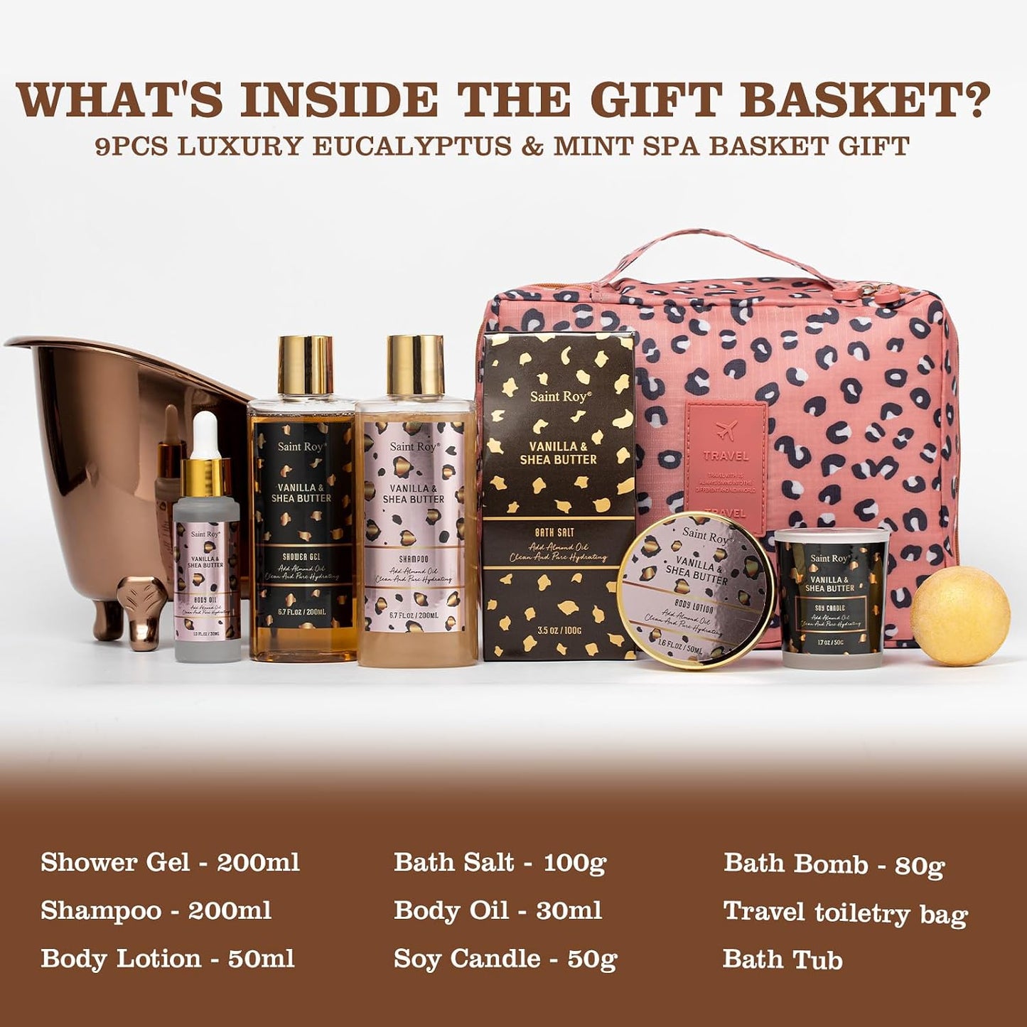 Warm Vanilla Spa Gifts for Women, Spa Bath & Body Gift Basket Skin Care Kit | Home Spa Gift Set, Home Spa Self-Care Kit, Travel Multi-Use Toiletry Bag, Birthday, Christmas, Mother Day, Anniversary Gifts