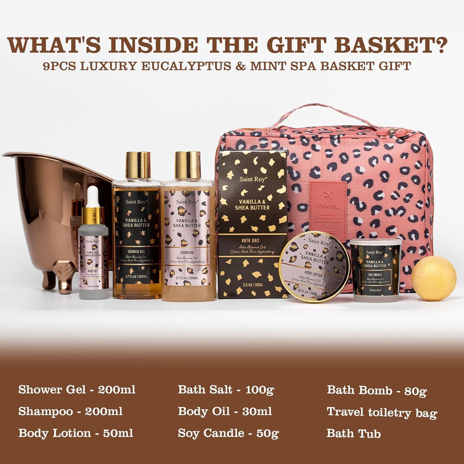 Warm Vanilla Spa Gifts for Women, Spa Bath & Body Gift Basket Skin Care Kit | Home Spa Gift Set, Home Spa Self-Care Kit, Travel Multi-Use Toiletry Bag, Birthday, Christmas, Mother Day, Anniversary Gifts