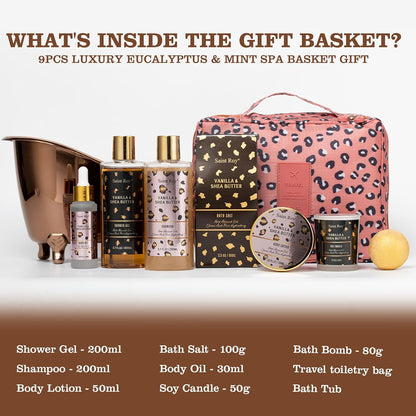 Warm Vanilla Spa Gifts for Women, Spa Bath & Body Gift Basket Skin Care Kit | Home Spa Gift Set, Home Spa Self-Care Kit, Travel Multi-Use Toiletry Bag, Birthday, Christmas, Mother Day, Anniversary Gifts