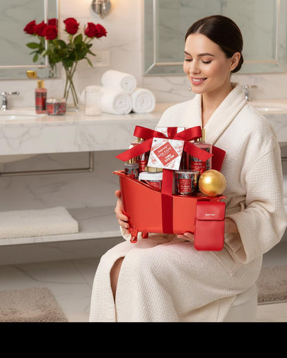 Gifts for Women Birthday Gift Basket Spa Gift Basket Spa Gift Set for Women | Red Rose Bath and Body for Her in Floral Scents Bath Kits, Home Spa Gift Basket, Bath Spa Kit for Mothers Day Birthday Gifts