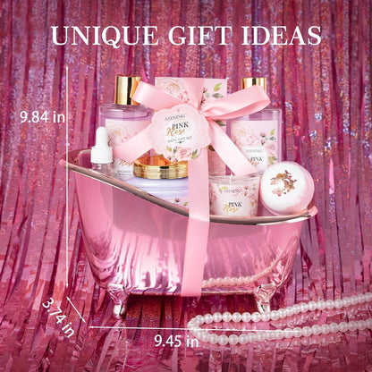Bath and Body Gift Basket Set Mothers Day, 16 Pcs Luxury Rose & Vanilla Scent Spa Gift Basket Set for Women, Spa and Body Gift Set, Perfect Bath & Body Gift Set, Home Spa Bath Pamper Gifts Teens