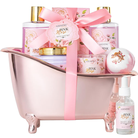 Bath and Body Gift Basket Set Mothers Day, 16 Pcs Luxury Rose & Vanilla Scent Spa Gift Basket Set for Women, Spa and Body Gift Set, Perfect Bath & Body Gift Set, Home Spa Bath Pamper Gifts Teens