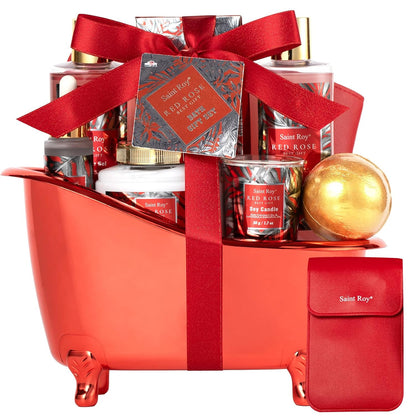 Gifts for Women Birthday Gift Basket Spa Gift Basket Spa Gift Set for Women | Red Rose Bath and Body for Her in Floral Scents Bath Kits, Home Spa Gift Basket, Bath Spa Kit for Mothers Day Birthday Gifts