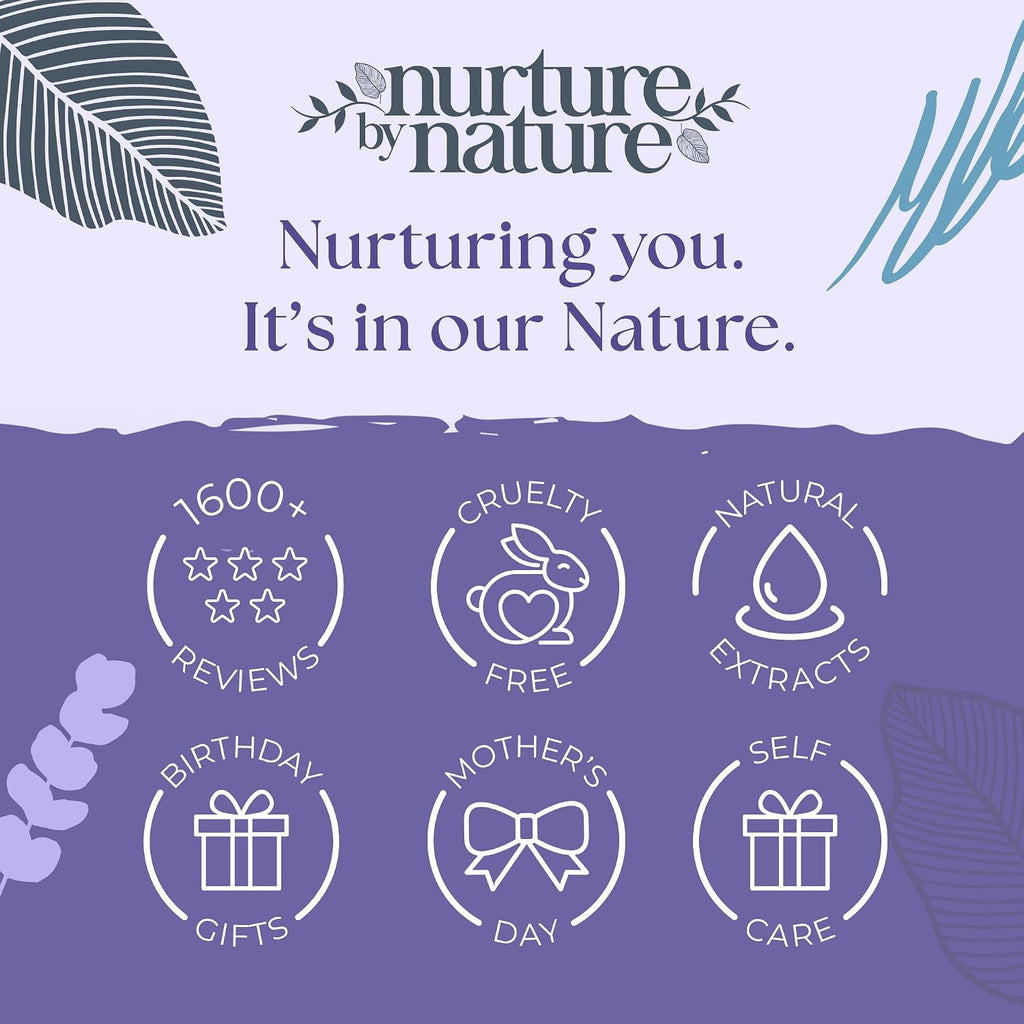 Nurture by Nature Self Care Gifts for Women - Spa Gift Baskets for Women & Relaxation Gifts | at Home Spa Kit | 6 Piece Bath Set with Pillow Spray, Candle, Bath Bomb & Bath Salts