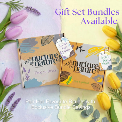 Nurture by Nature Self Care Gifts for Women - Spa Gift Baskets for Women & Relaxation Gifts | at Home Spa Kit | 6 Piece Bath Set with Pillow Spray, Candle, Bath Bomb & Bath Salts