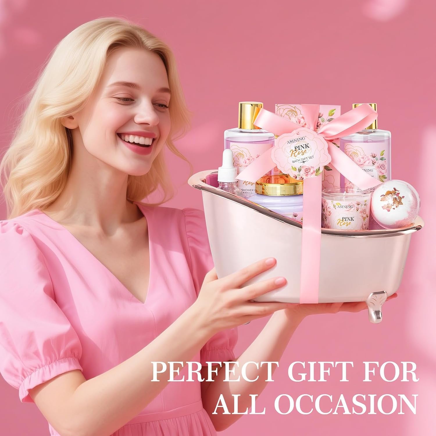Bath and Body Gift Basket Set Mothers Day, 16 Pcs Luxury Rose & Vanilla Scent Spa Gift Basket Set for Women, Spa and Body Gift Set, Perfect Bath & Body Gift Set, Home Spa Bath Pamper Gifts Teens