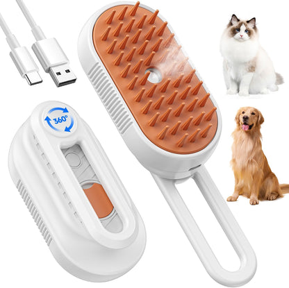 Cepillo Vapor Para Gatos Perro, 5-In-1 Multifuncional Cepillo a Vapor Para Mascotas Con Tanque De Agua Y Recargable Para Desenredar Nudos Y Pelos Sueltos En Animales, Blanco