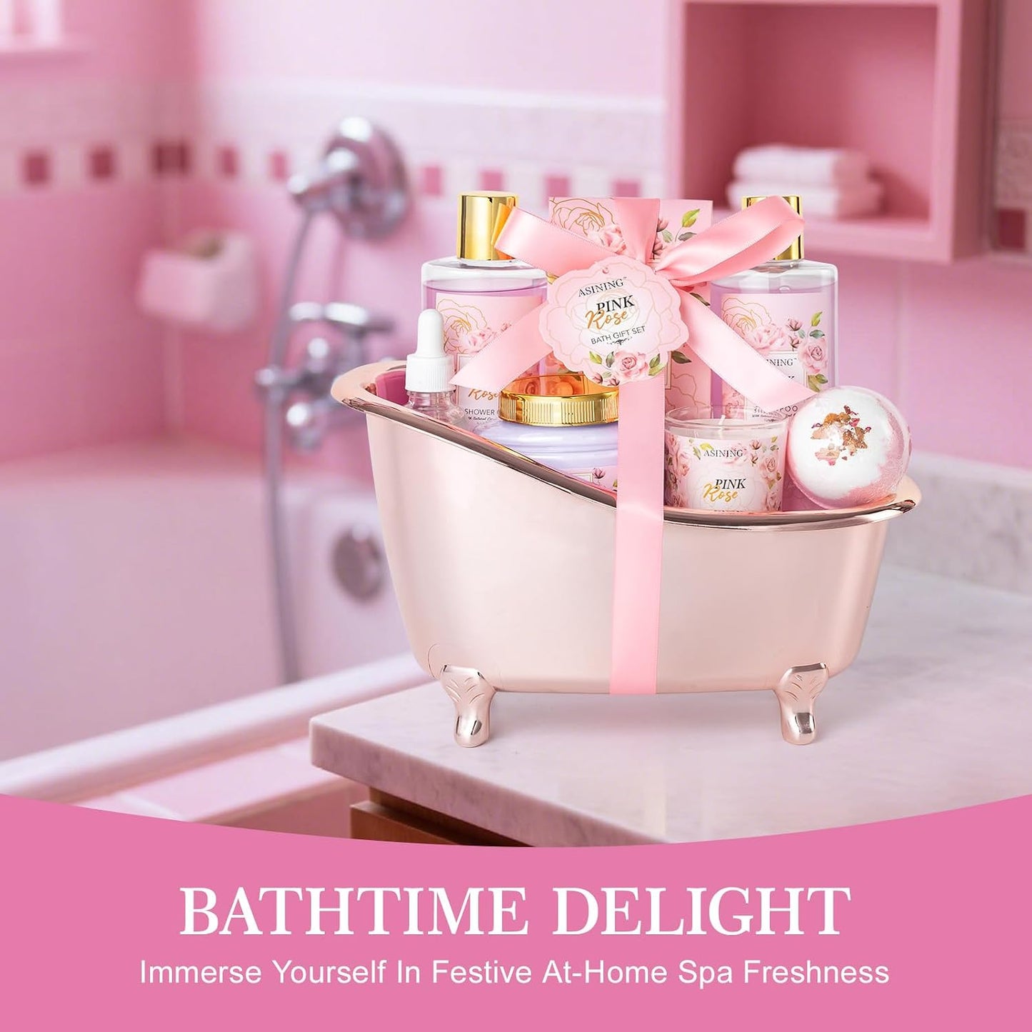 Bath and Body Gift Basket Set Mothers Day, 16 Pcs Luxury Rose & Vanilla Scent Spa Gift Basket Set for Women, Spa and Body Gift Set, Perfect Bath & Body Gift Set, Home Spa Bath Pamper Gifts Teens