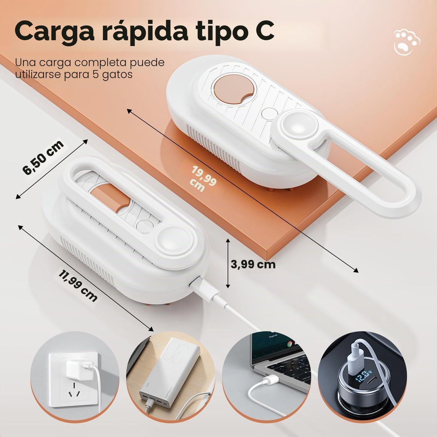 Cepillo Vapor Para Gatos Perro, 5-In-1 Multifuncional Cepillo a Vapor Para Mascotas Con Tanque De Agua Y Recargable Para Desenredar Nudos Y Pelos Sueltos En Animales, Blanco