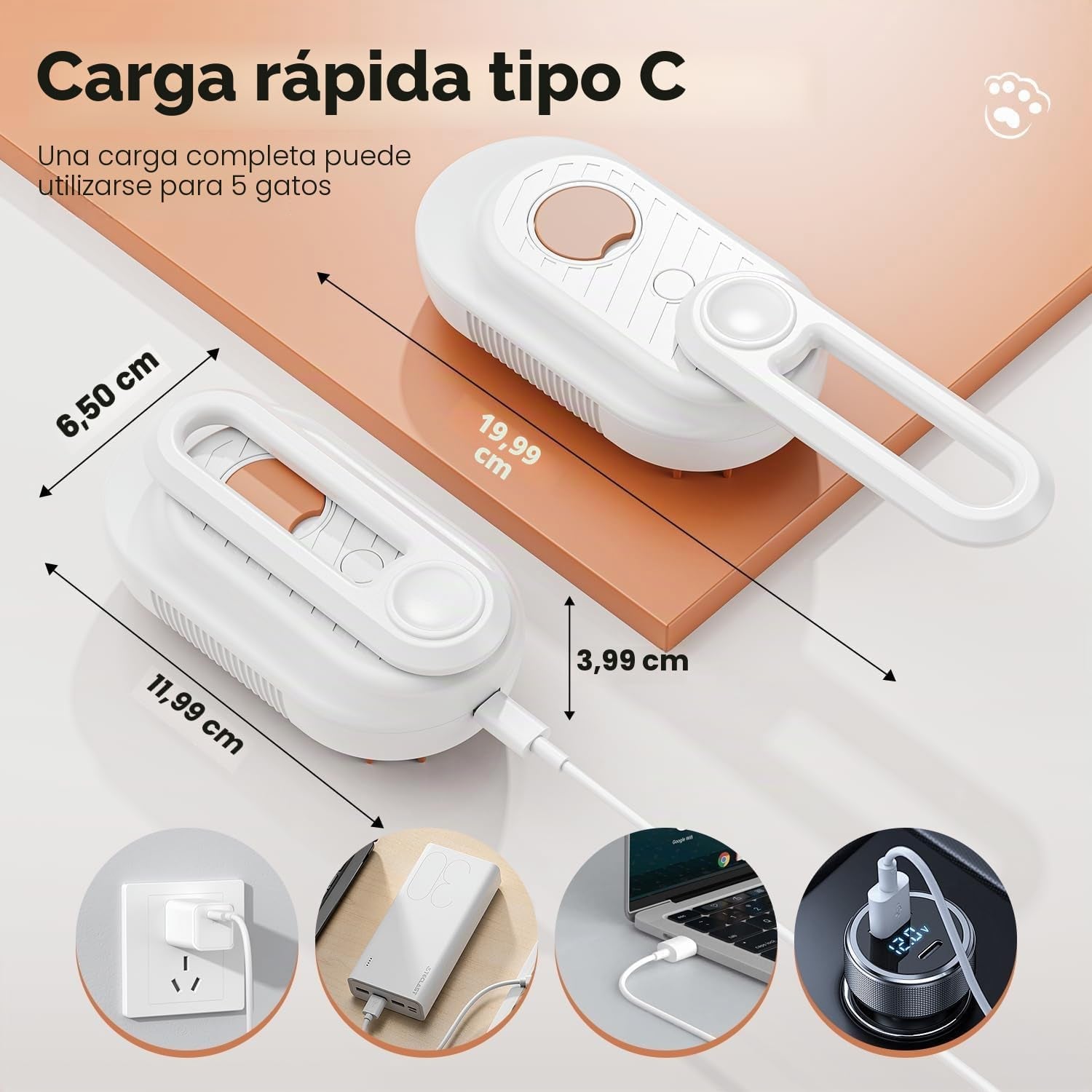 Cepillo Vapor Para Gatos Perro, 5-In-1 Multifuncional Cepillo a Vapor Para Mascotas Con Tanque De Agua Y Recargable Para Desenredar Nudos Y Pelos Sueltos En Animales, Blanco