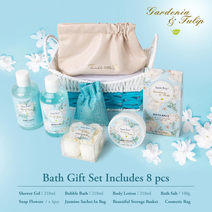 Gardenia Tulip Spa Kit for Women, Spa Gift Set, Bath & Body Gift Basket | Gifts for Mom Spa Gift Set, Self-Care Relaxation Gift, Home Spa Kit W/ Wallet, Birthday, Christmas, Mother Day, Anniversary