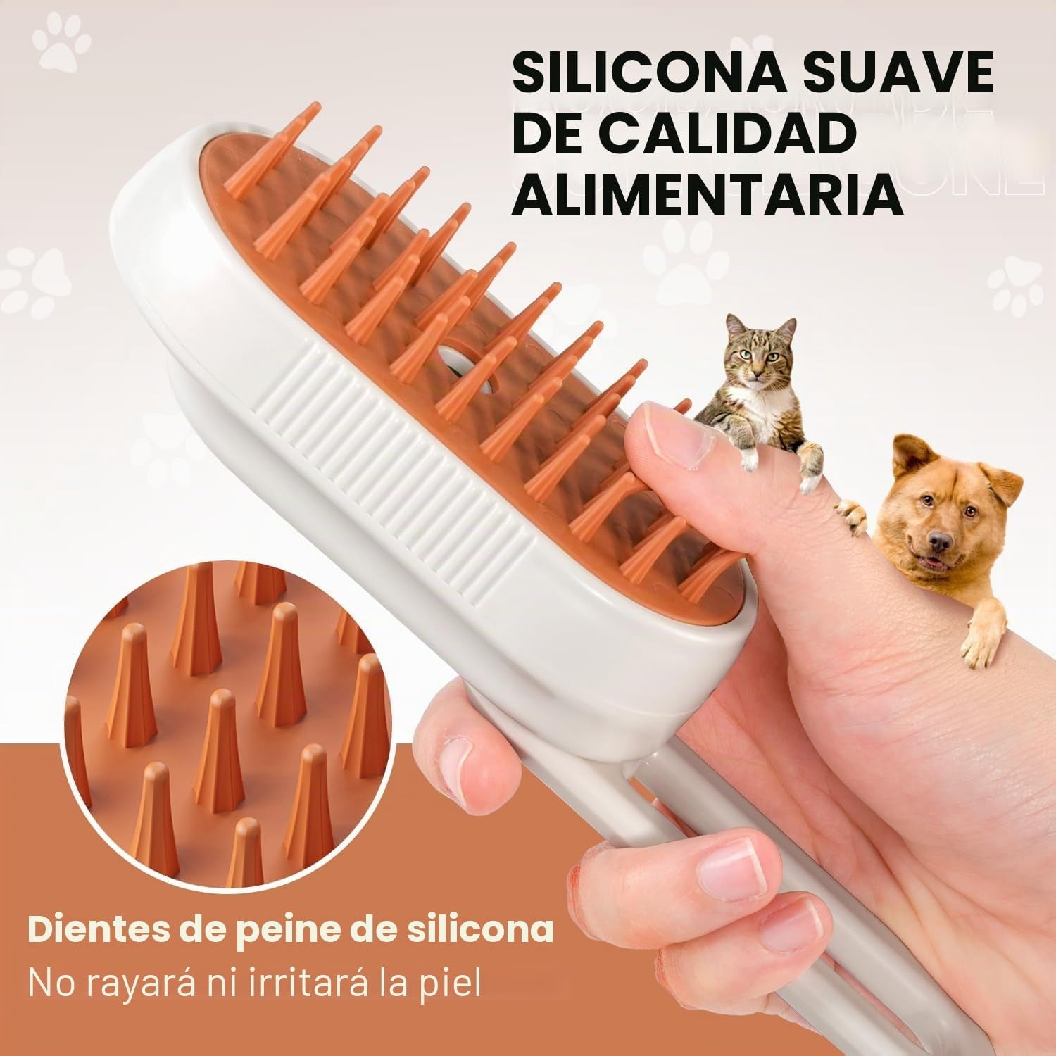 Cepillo Vapor Para Gatos Perro, 5-In-1 Multifuncional Cepillo a Vapor Para Mascotas Con Tanque De Agua Y Recargable Para Desenredar Nudos Y Pelos Sueltos En Animales, Blanco
